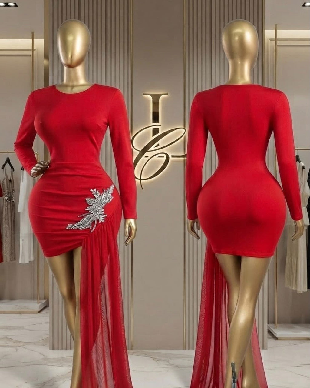 Crimson Drape Gown